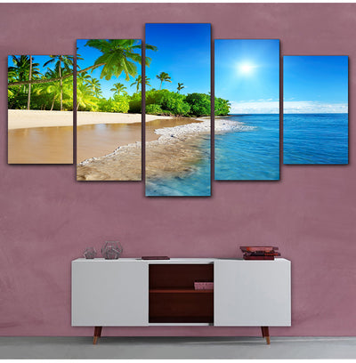 Cuadro Modular Decorativo Playa Palmeras Atardecer - Lienzo Pared Sala