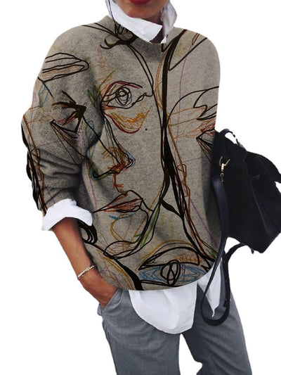 Blusa Suelta Estampado Retrato Manga Larga para Mujer - Image 7