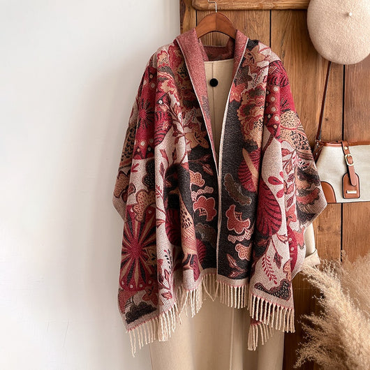 Bufanda Étnica Cálida de Diseño Floral y Aves para Mujer - Image 13