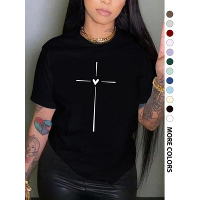 Playera Gráfica Cuello Redondo con Estampado de Corazones Cruzados para Mujer - Image 2