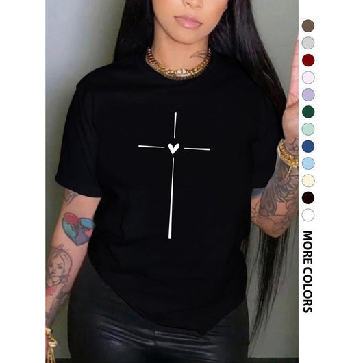 Playera Gráfica Cuello Redondo con Estampado de Corazones Cruzados para Mujer - Image 2