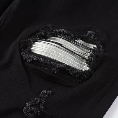 Jeans Slim Fit Rotos con Parches Plateados para Hombre - Image 19