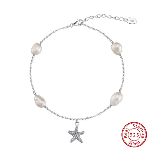 Tobillera de Plata 925 con Estrella de Mar y Perla - Estilo Playa - Image 5