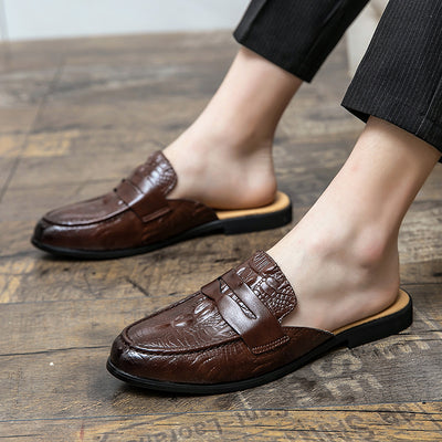 Zapatos de Cuero Semiabiertos con Patrón Cocodrilo para Hombre - Image 3