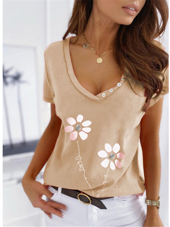 Camiseta Slim Fit Cuello V con Estampado Manga Corta
