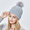 Gorro Tejido de Invierno con Pompón de Pelaje Sintético para Mujer