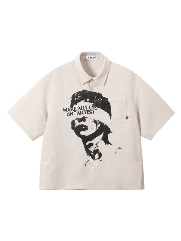 Camiseta Suelta de Manga Corta con Textura de Retrato Americano - Image 5