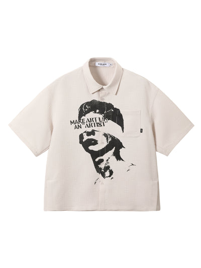 Camiseta Suelta de Manga Corta con Textura de Retrato Americano - Image 5