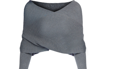 Suéter Tejido Escote V Cruzado Hombros Descubiertos - Cuello Bufanda Sexy - Image 5