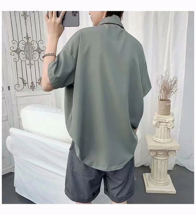 Camisa Suelta de Manga Corta en Color Sólido para Hombre - Image 18