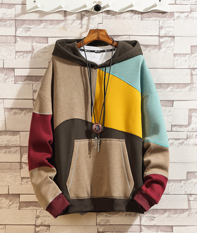 Sudadera Suelta de Bloque de Colores con Cuello Redondo