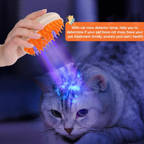 Cepillo de Vapor 4 en 1 para Gatos - Masajeador y Removedor de Pelo con Detector de Hongos