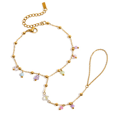 Gold-colored bracelet with a chain of small, interconnected heart-shaped links, featuring a lobster clasp and extender. - Image 5