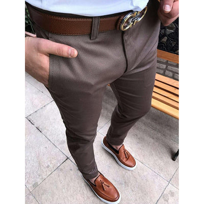 Pantalones casuales ajustados de color liso para hombre - Image 3