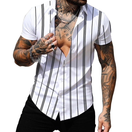 Camisa Hawaiana de Rayas con Estampado Digital y Cuello Solapa - Image 3