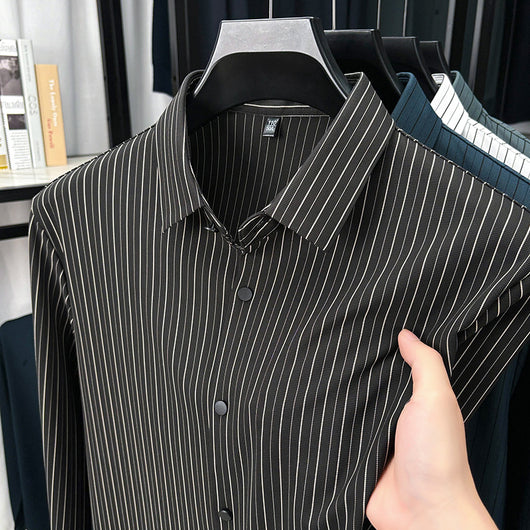 Camisa de Rayas Verticales para Hombre - Primavera y Otoño - Image 7