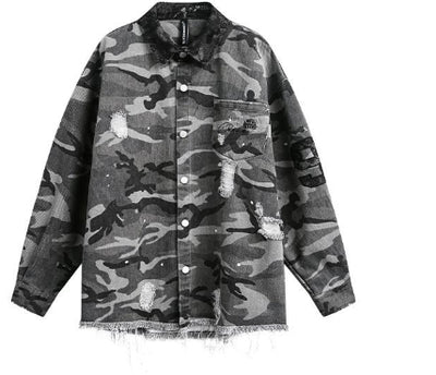 Camisa de Manga Larga Estilo Retro Americano con Diseño Camuflado Desgastado - Image 5