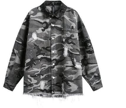 Camisa de Manga Larga Estilo Retro Americano con Diseño Camuflado Desgastado - Image 5