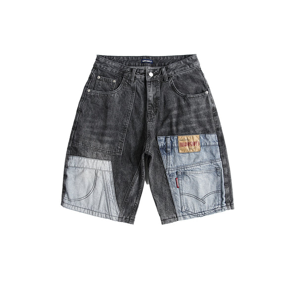 Shorts Camisa de Negocios Patchwork Denim Retro para Hombre