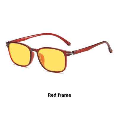 Purple frame glasses with yellow night vision lenses, featuring a subtle glitter effect on the temples. - Image 7