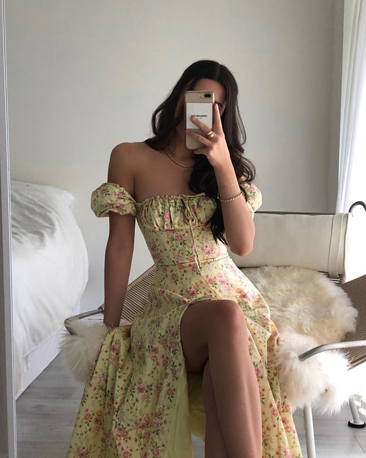 Vestido Largo Elegante con Estampado Floral, Mangas Abullonadas y Abertura Alta - Image 26