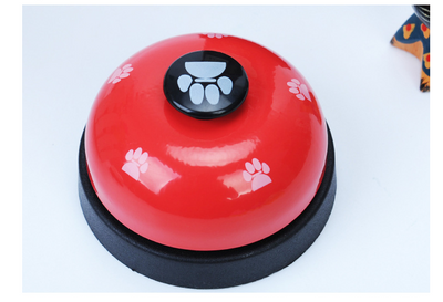 Blue and yellow pet training bell with white paw print designs and a large yellow button on top. - Image 5