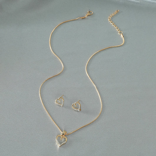 Conjunto de Collar y Aretes Corazón de Circón - Cadena Elegante para Suéter - Image 4