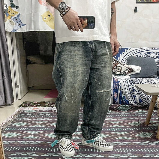 Jeans Rectos Sueltos Hip Hop Cintura Baja Desgastados Casual - Image 3