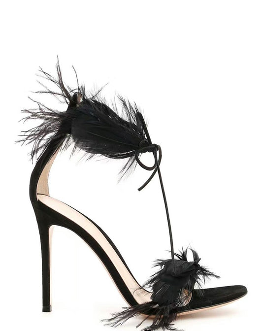 Tacones Stiletto con Tiras de Plumas - Elegancia y Sofisticación - Image 13