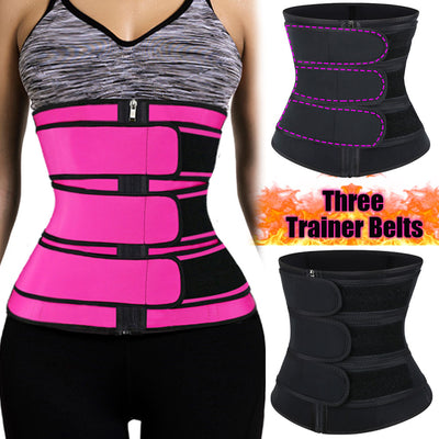 Grey and black women's waist trainer with multiple hook-and-eye closures and adjustable velcro straps.