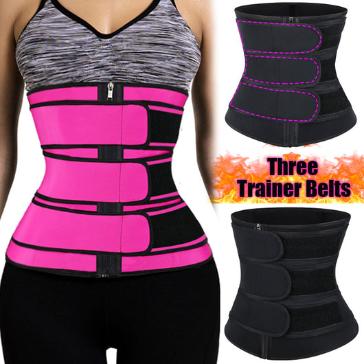 Grey and black women's waist trainer with multiple hook-and-eye closures and adjustable velcro straps.
