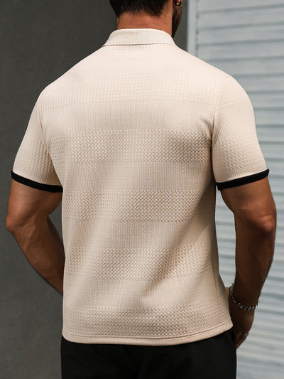 Camisa Manga Corta Jacquard Liso Estilo Europeo Americano para Hombre - Image 11