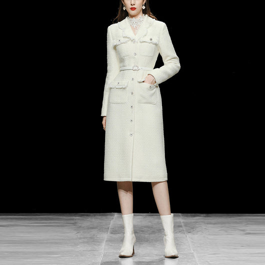Abrigo de Lana Tweed Entallado Largo Medio para Mujer - Image 3