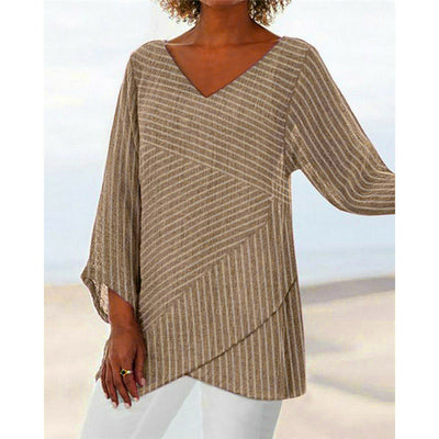 Blusa Manga Larga Cuello V con Rayas Cruzadas - Image 5
