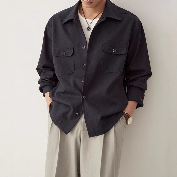 Camisa de Algodón con Solapa Clásica Perfil Simple