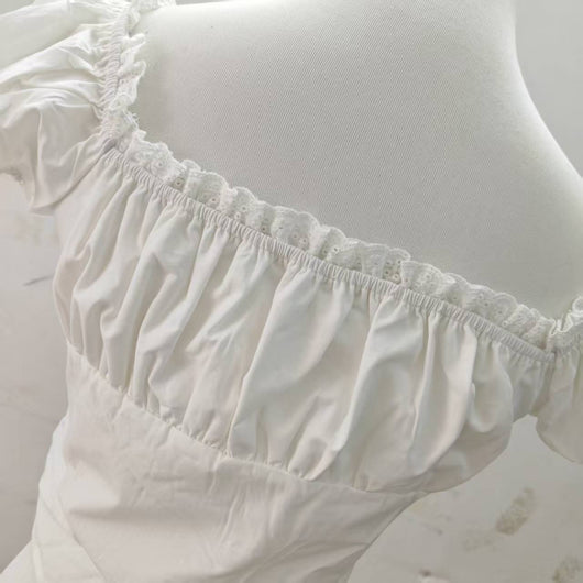 Blusa Corta de Encaje con Cuello Cuadrado y Lazada - Image 5