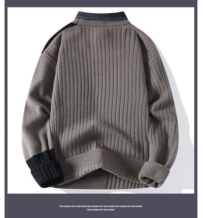 Suéter Tejido Holgado con Cuello Camisero para Hombre - Otoño e Invierno - Image 19