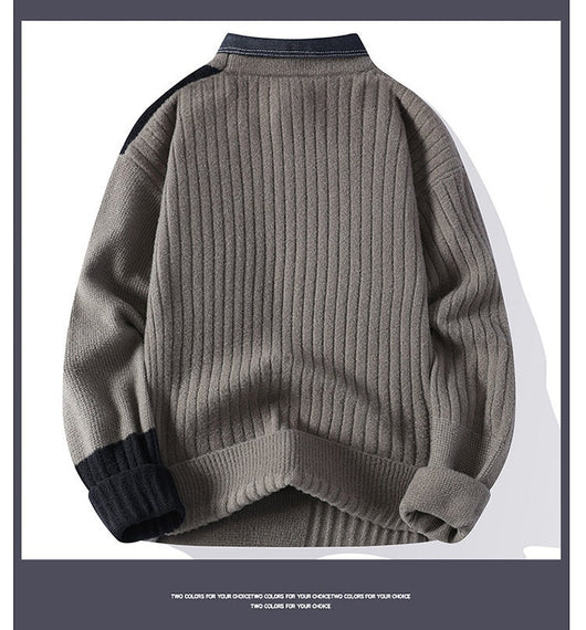 Suéter Tejido Holgado con Cuello Camisero para Hombre - Otoño e Invierno - Image 19