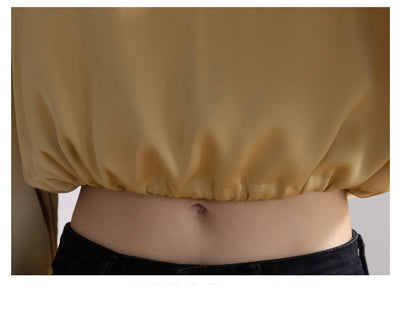 Blusa Cropped de Cuello Redondo con Manga Globo y Botones Simples - Image 8