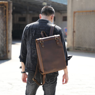 Mochila Escolar de Cuero Genuino Estilo Retro para Hombre - Image 7