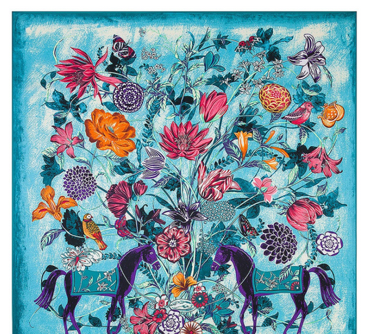 Pañuelo de Seda Twill Estampado Flores y Aves Jungle 130cm Protección Solar - Image 11