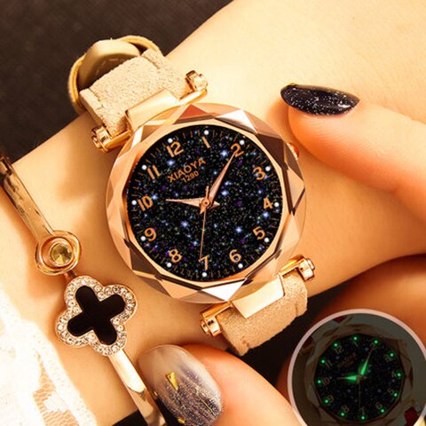 Reloj de Mujer Lujo Dial Cielo Estrellado Oro Rosado - Pulsera Elegante
