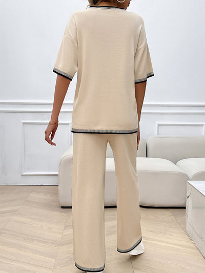 Conjunto de 2 Piezas: Blusa Suelta de Punto con Contraste + Pantalón - Image 32