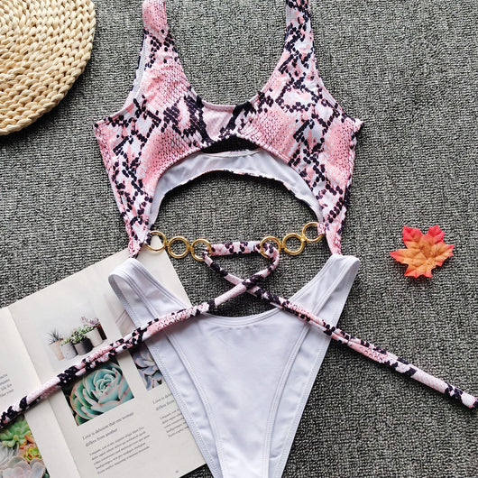 Traje de baño metalizado con lazo y costuras decorativas - Image 3