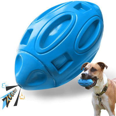 Orange rubber dog toy shaped like a rugby ball with hollowed-out sections, designed for wear-resistant chewing. - Image 3