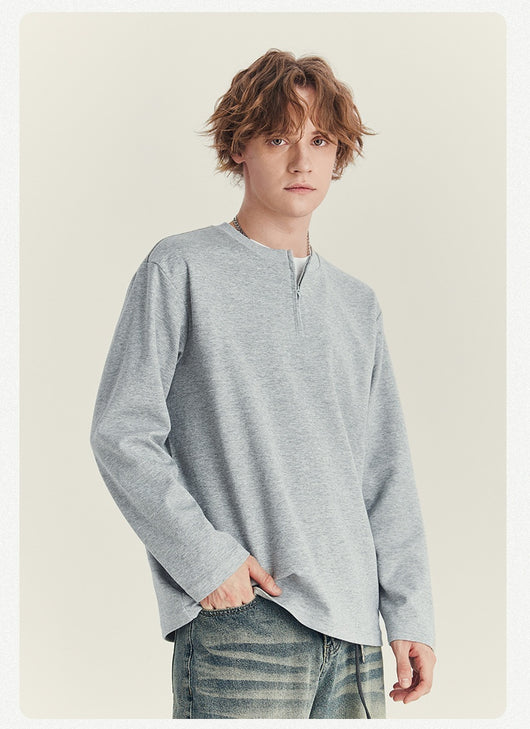 Playera Manga Media con Cierre para Hombre - Cuello Redondo Oversize Otoño - Image 19