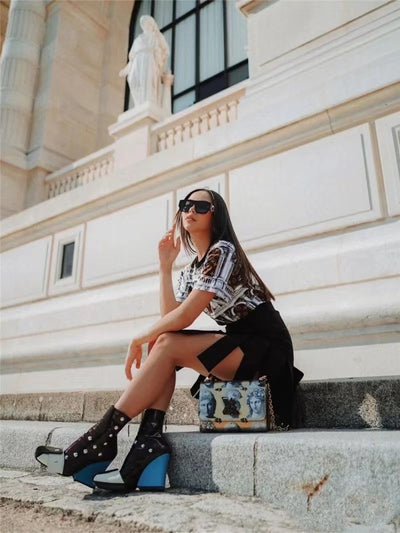Botines Talla Grande con Tacón Cuña y Punta Cuadrada - Diseño Coordinado con Cierre - Image 11