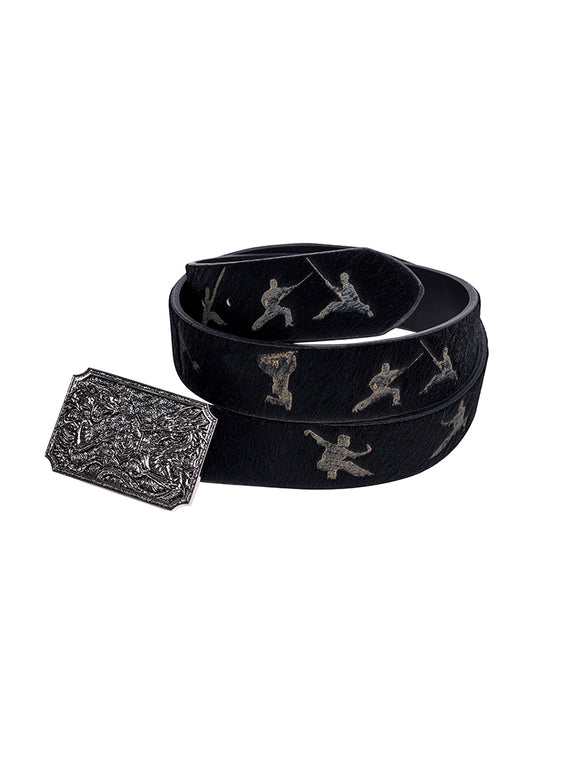 Cinturón Cuero Tallado Dragones Dobles con Hebilla Metal