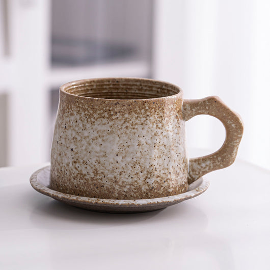 Juego de Taza y Plato de Cerámica Artesanal Estilo Japonés Retro - Image 6