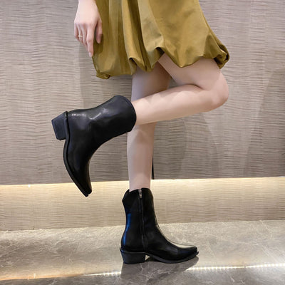 Botas Martin de Tacón Grueso y Punta Afilada para Primavera y Otoño